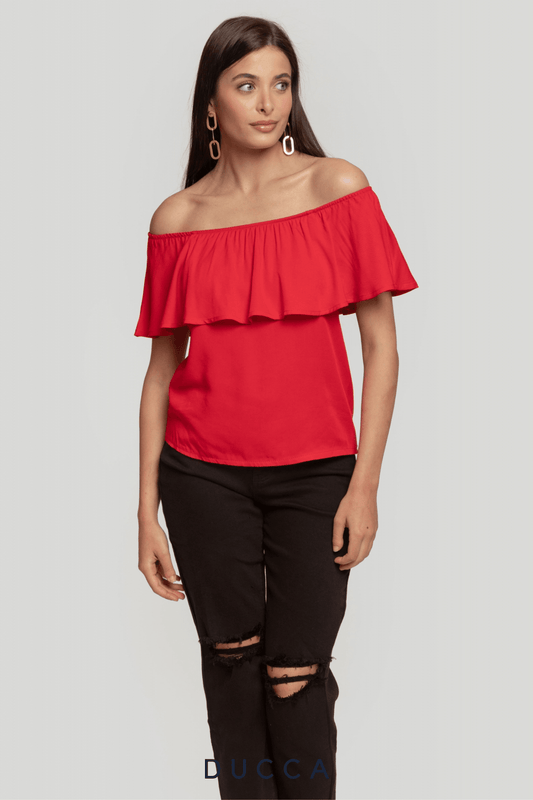 Blusa Aura de Bardot Rojo - DUCCA Blusas S DUCCA