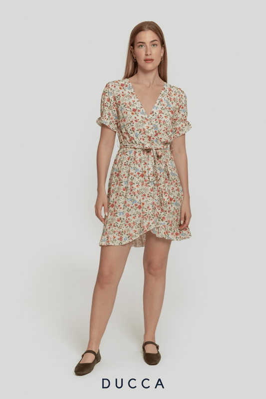 Vestido Onda de Pliegues Beige - DUCCA Vestidos S DUCCA