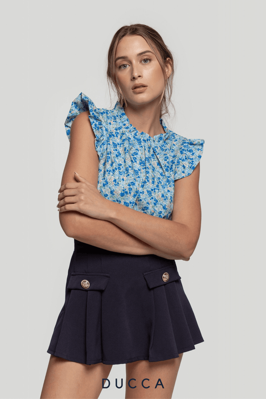 Shorts Elegancia Plisada Azul Marino - DUCCA Faldas S DUCCA