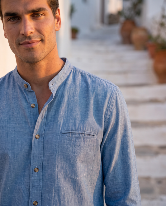 Camisa Chambray Índigo Mandarín