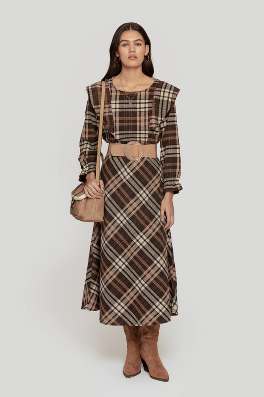 Blusa Cuadros Vintage - DUCCA Blusas S / Marrón DUCCA