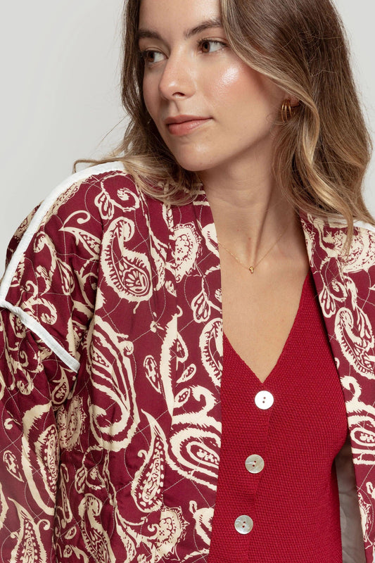 Chaqueta Estampa Elegante - DUCCA Chaleco Mujer S / Borgoña DUCCA