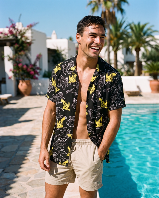 Hawaiana Pokémon de pie junto a la piscina