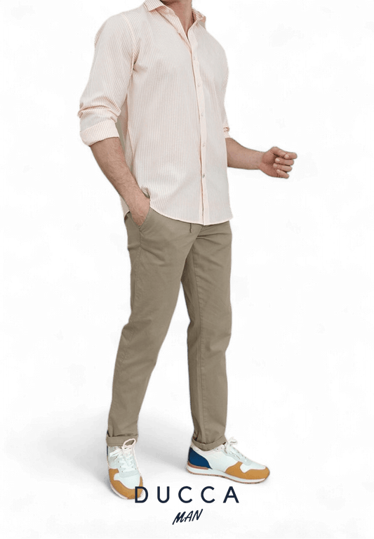 Pantalón Chino Cintura Elastica - DUCCA Pantalones Hombre 38 / Beige DUCCA