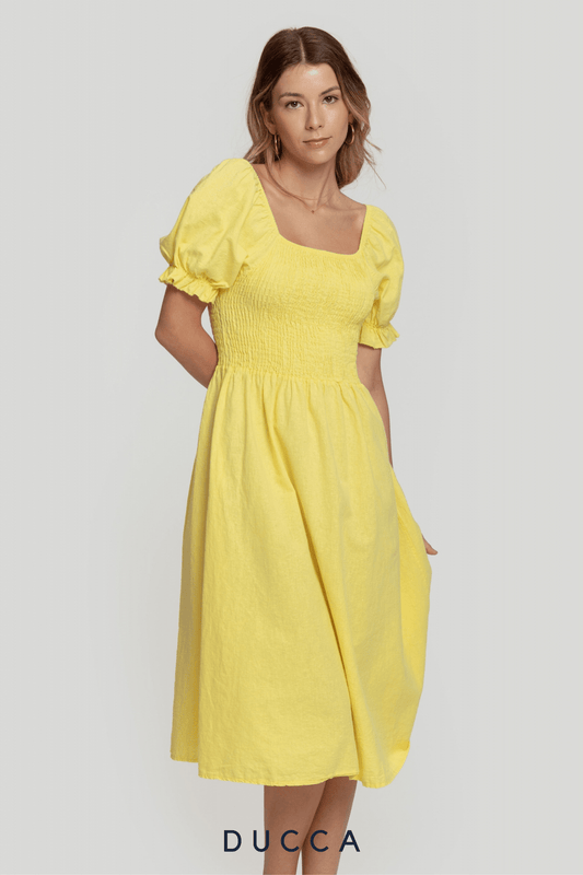 Vestido Eden de Lino Amarillo - DUCCA