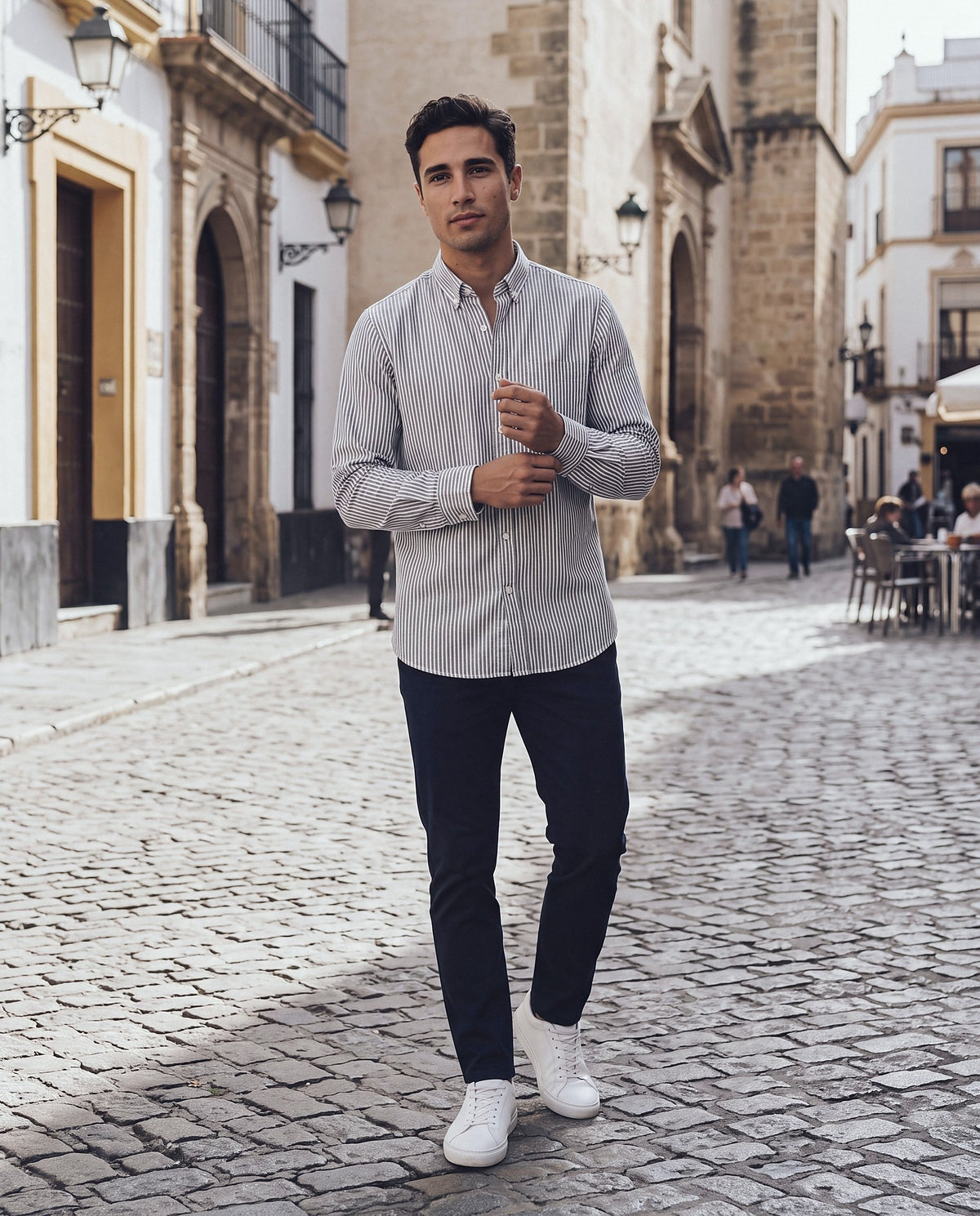 Camisa Califa gris marengo, modelo en la calle
