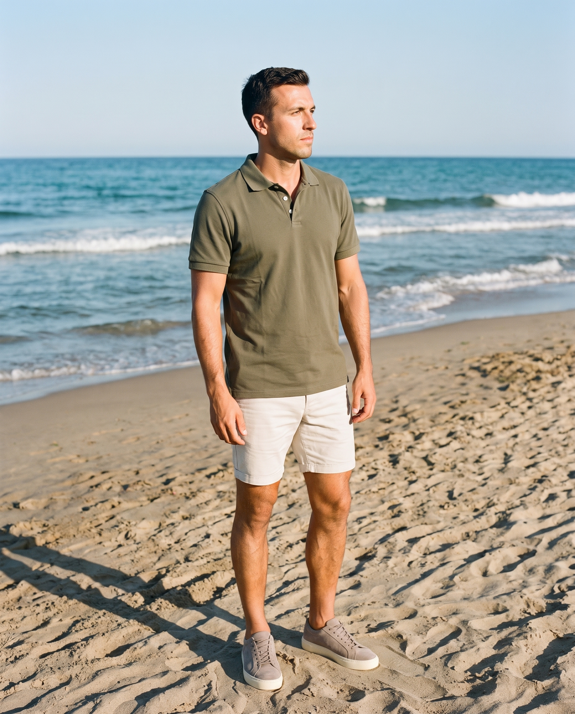 Polo Básico Baker's - DUCCA Verde Caza - lifestyle playa de pie