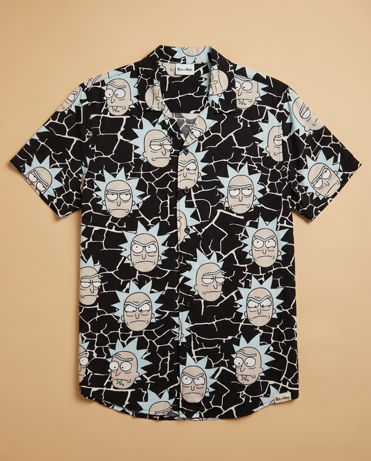 Hawaiana Rick & Morty - detalle de tela y estampado