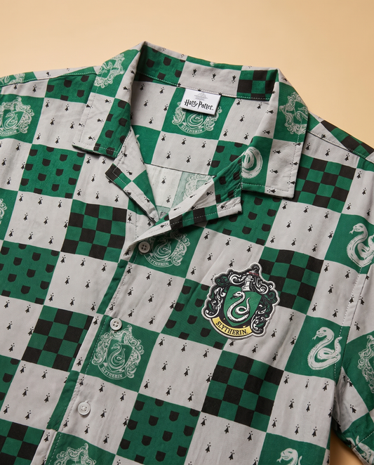 Hawaiana Slytherin - detalle de tela y estampado