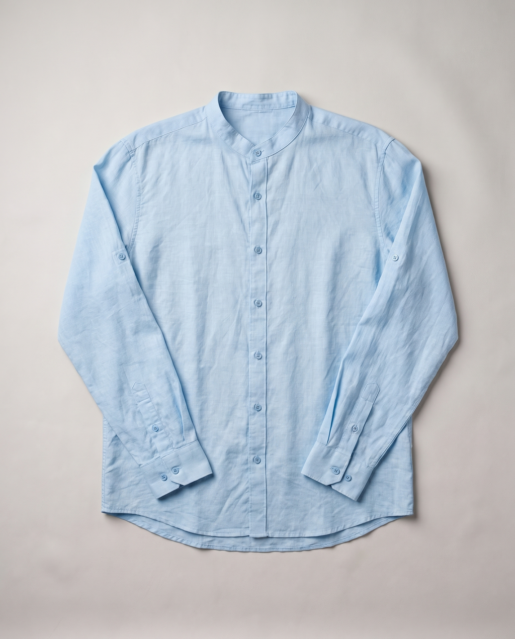 Camisa Amanecer, celeste, flat lay estudio