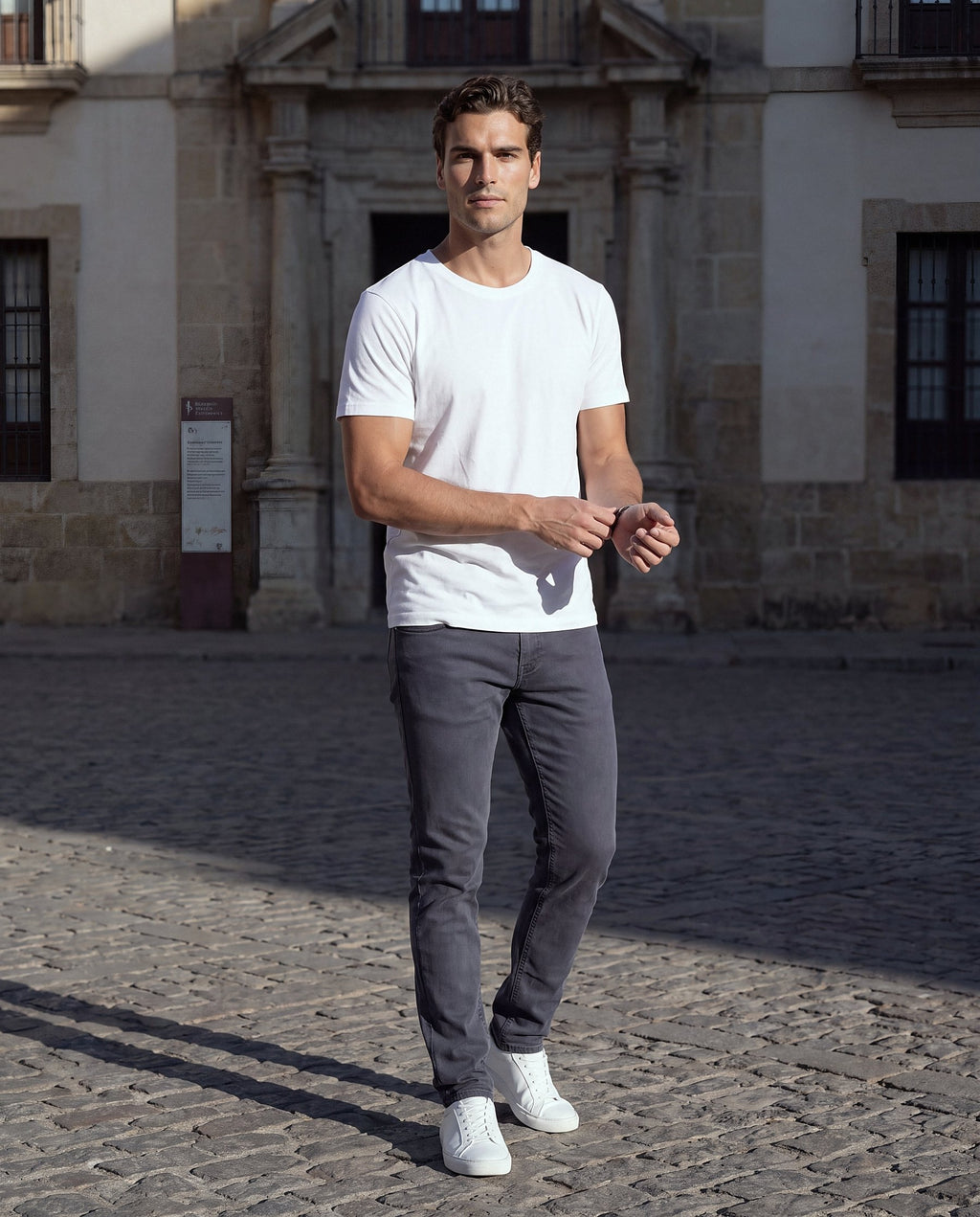 Pantalón Campiña azul petróleo, modelo en la calle