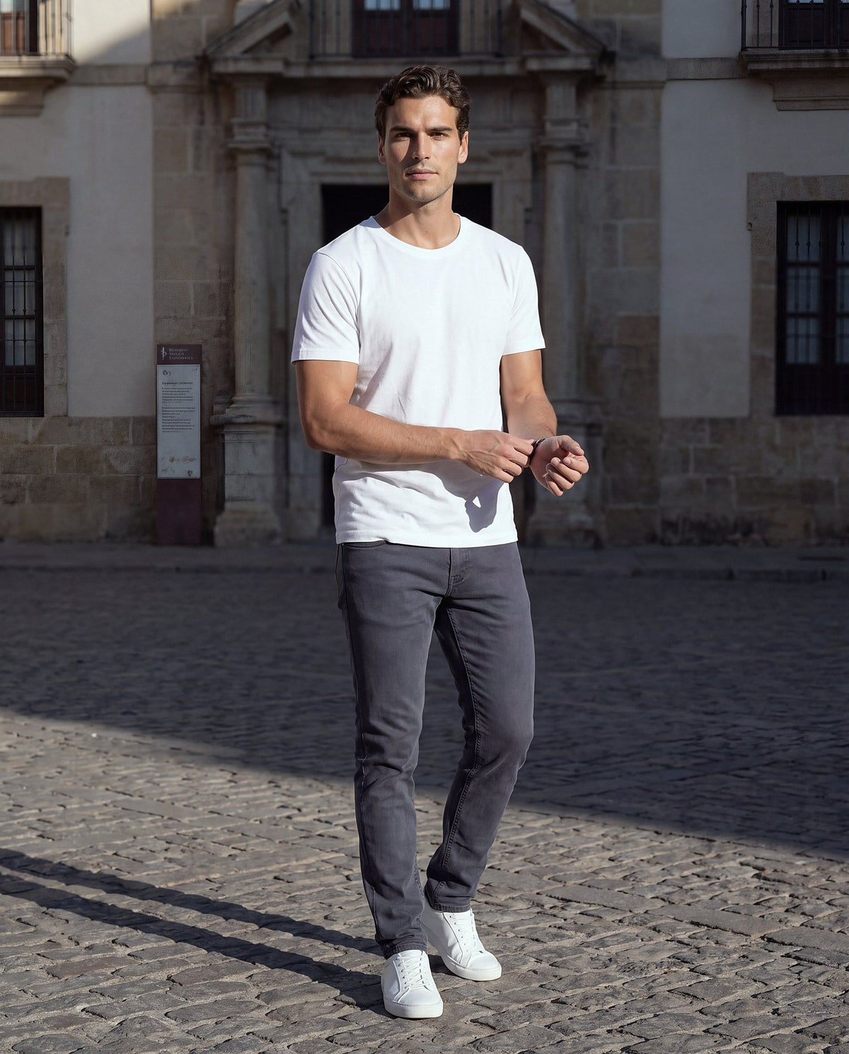 Pantalón Campiña azul petróleo, modelo en la calle