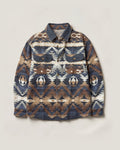 Sobrecamisa Azahara jacquard azul y marrón, flat lay